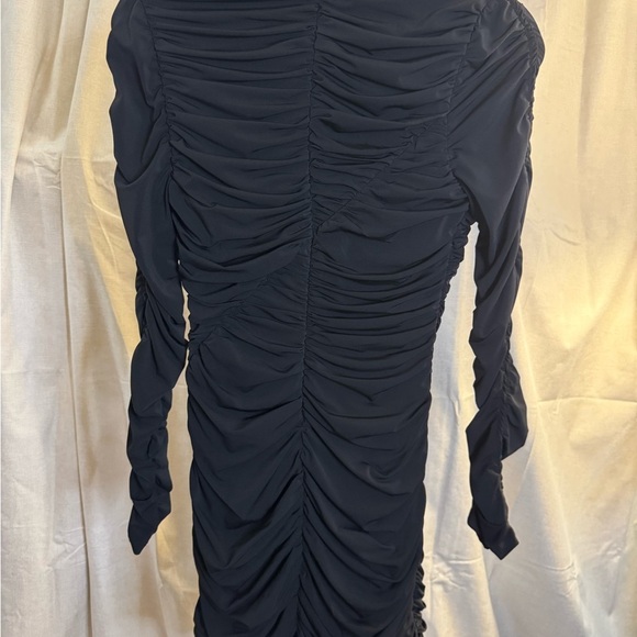 Halston Gwen Black Ruched Stretch Jersey Bodycon Long Sleeve Dress SZ 4 NWT - Picture 9 of 10